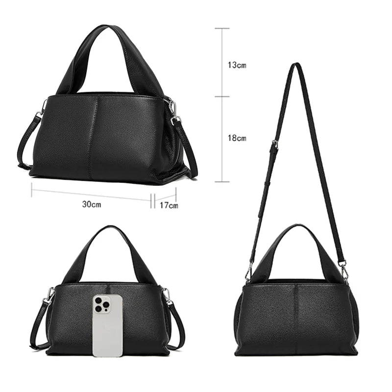 Luxury Designer Genuine Leather Women Crossbody Shoulder Bags Wide Shoulder Strap Female Handbags