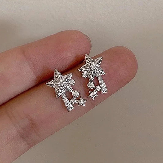 Delicate Stars Stud Earrings Girls Silver Color Bling Bling Ear Piercing Accessories Wedding Party Chic Jewelry for Women - EUFASHIONBAGS