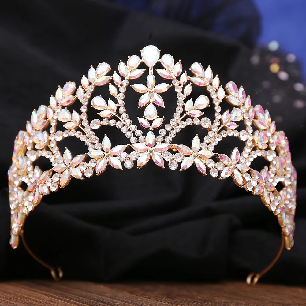 Vintage Baroque Style Rhinestone Bridal Leaf Crystal Crown Wedding Headdress Floral Diadem Party Accessories Pageant Queen Tiara