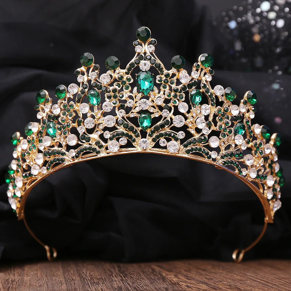 Luxury Royal Rhinestone Leaves Wedding Crown AB Color Crystal Tiaras Bridal Dress Hair Accessories Baroque Headband Queen Diadem - EUFASHIONBAGS