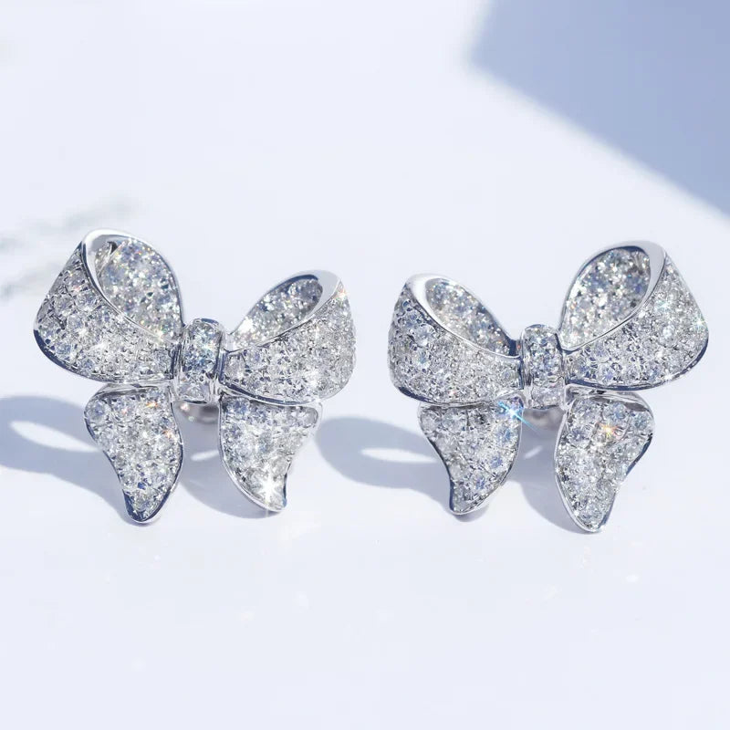 Bling Bling Bowknot Design Stud Earrings for Women Delicate Sweet Girls Party Jewelry Graceful Wedding Bridal Accessories