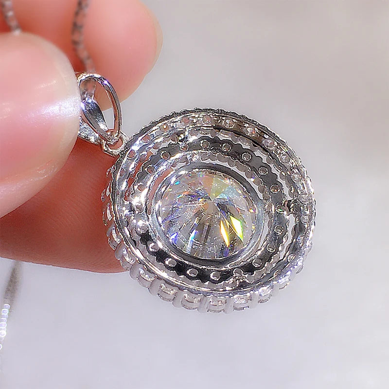 Wedding Necklace Mosaic AAA Cubic Zirconia Round Pendant Elegant Women's Neck Accessories Fashion Jewelry