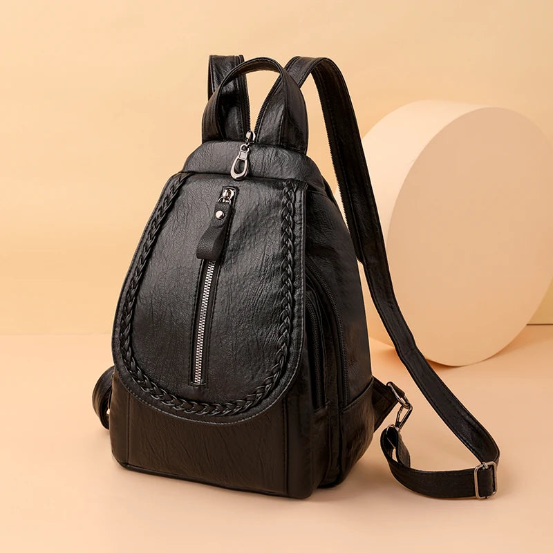 Women Leather Backpacks Zipper Chest Bag Sac a Dos Travel Back Pack Bagpack Mochilas School Bags for Teenage Girls - EUFASHIONBAGS