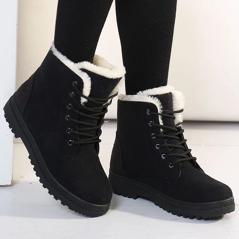 Women Boots For Winter Snow Boots Ankle Winter Shoes Women Fur Botas Mujer Low Heels Short Boot - EUFASHIONBAGS