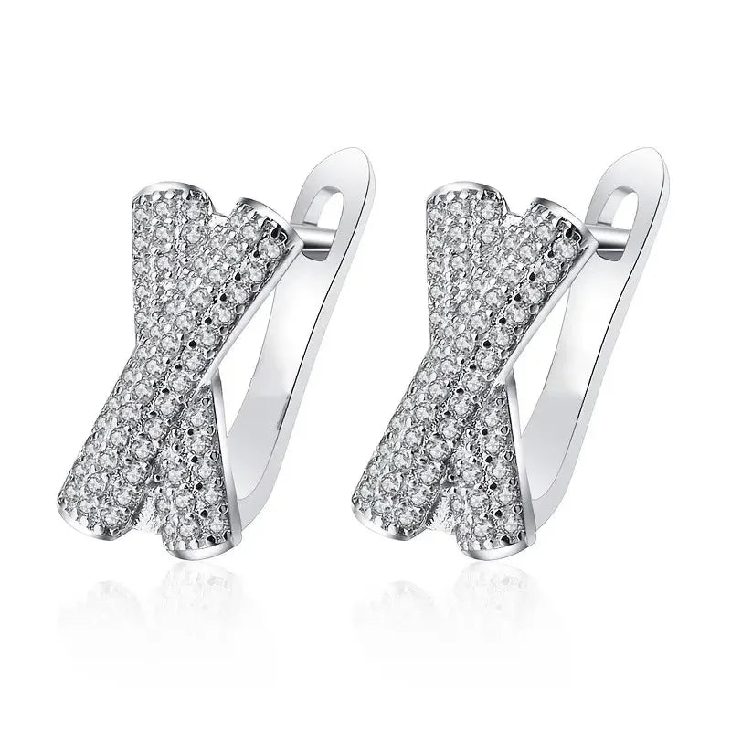 Cross Shaped Hoop Earrings for Women Full Paved Bling CZ Stone Statement Ear Accessories New  Modern Fashion Jewelry