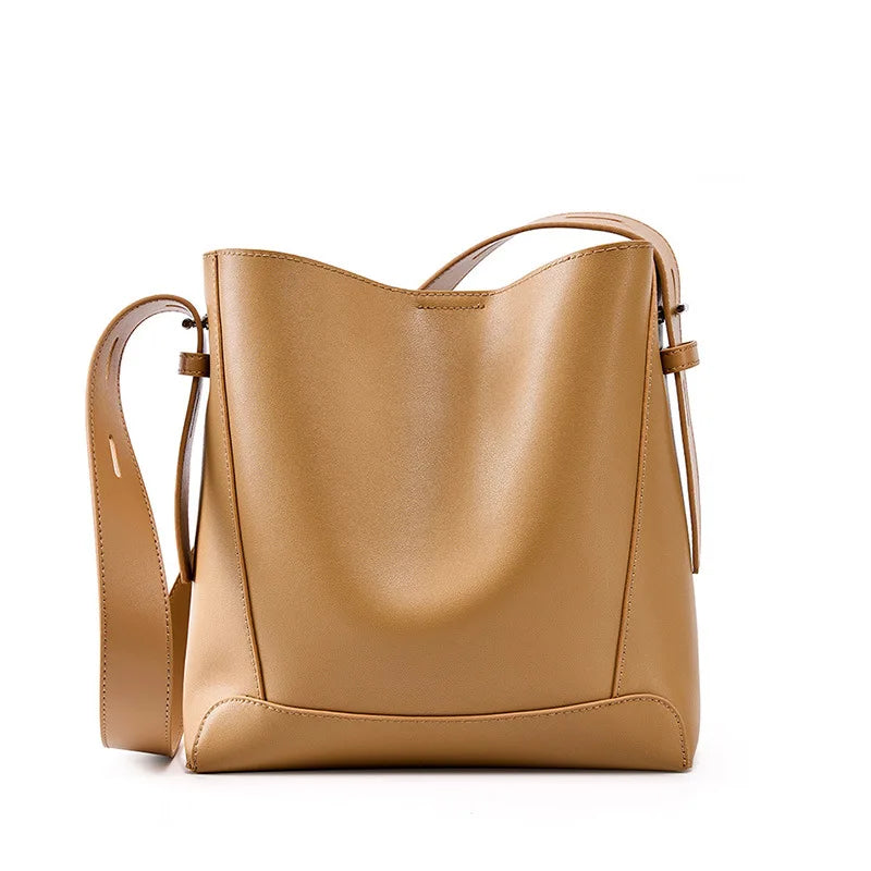 Genuine Leather Women Shoulder Bag Large Capacity Cowhide Bucket Bags Fashion Casual Female Crossobdy Bag