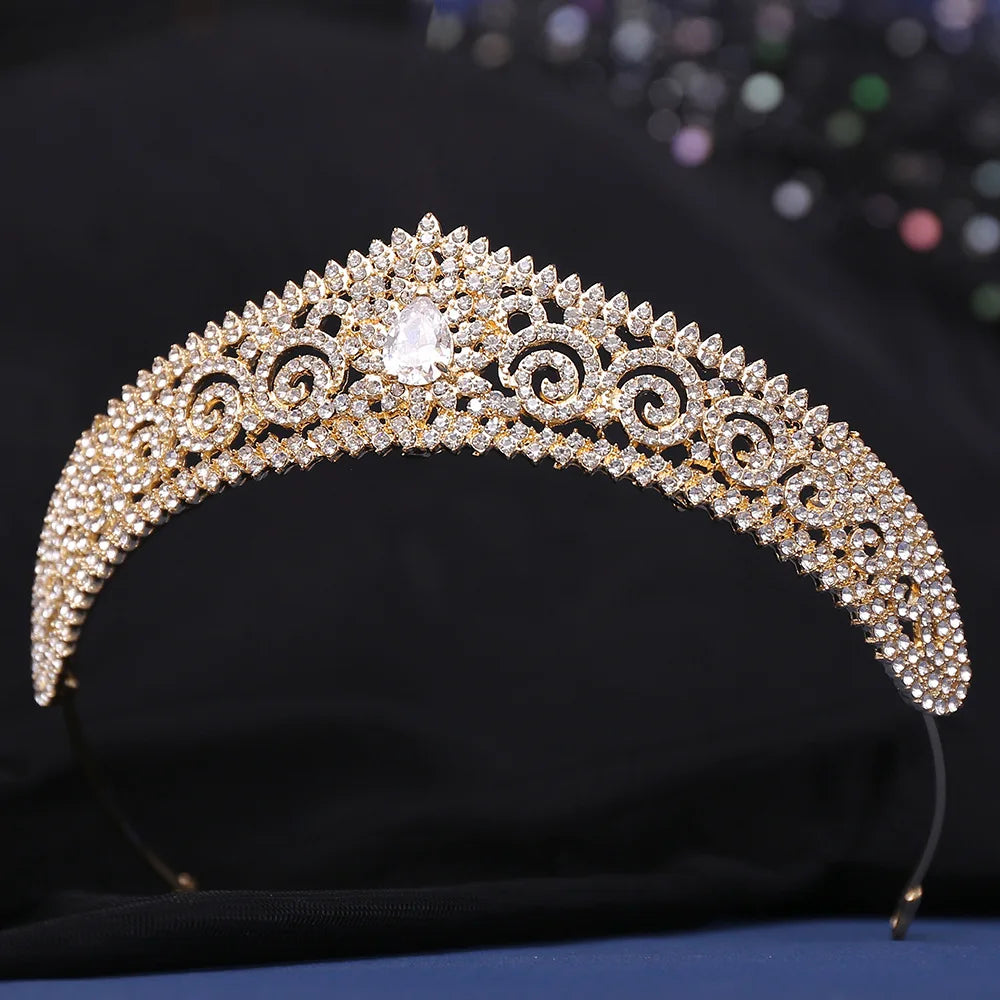 Baroque Luxury Cubic Zircon Crystal Leaf Bridal Tiaras Crowns Rhinestone Pageant Diadem Bride Headbands Wedding Hair Accessories - EUFASHIONBAGS