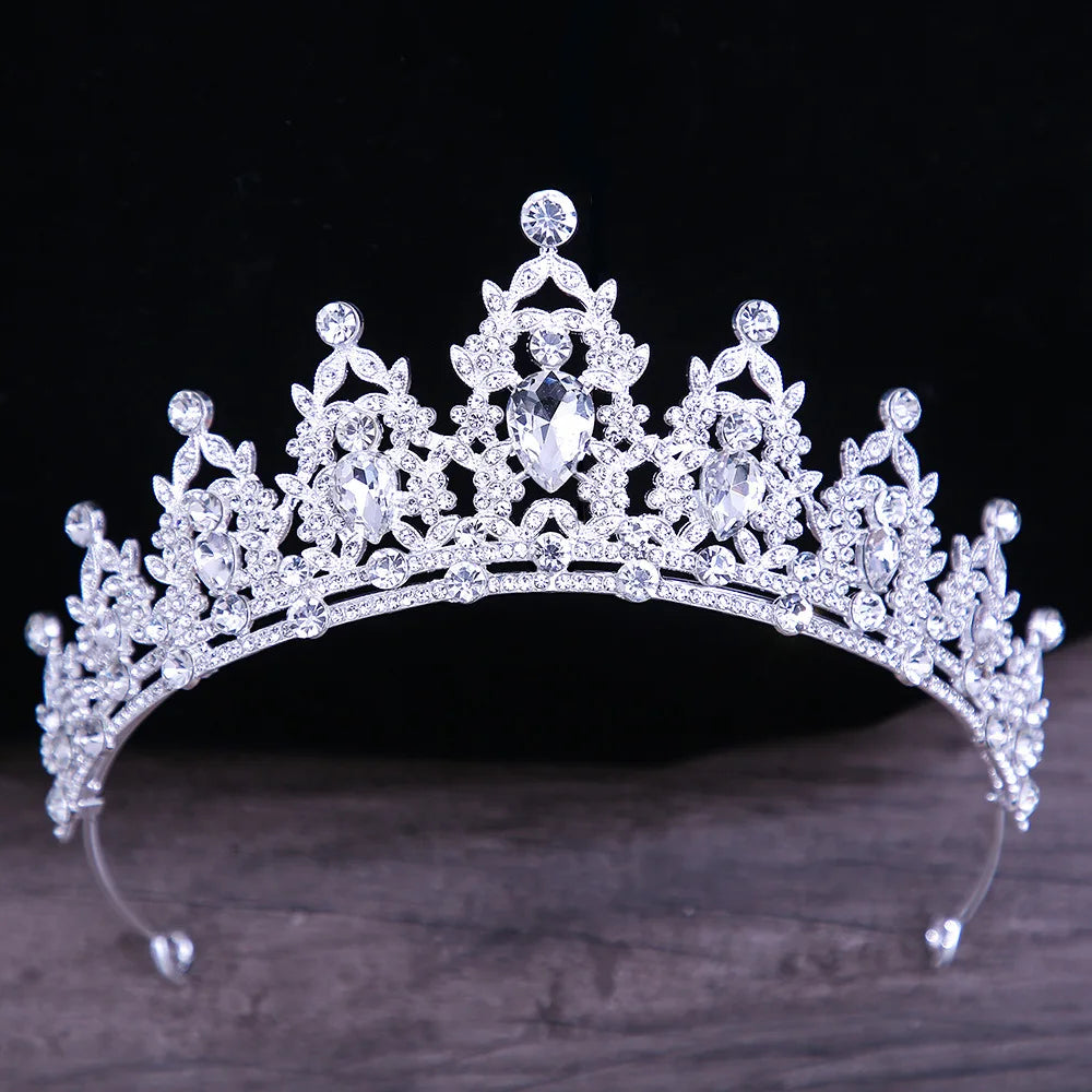 Korean Luxury White Crystal Bridal Tiaras Crown Wedding Hair Accessories Silver Color Crowns Rhinestone Pageant Diadem Headpiece - EUFASHIONBAGS