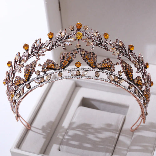 Baroque Vintage Bronze Crystal Butterfly Bridal Crown Tiara Rhinestone Diadem Tiaras for Women Headband Wedding Hair Accessories