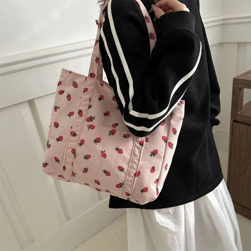 Fashion Luxury Design Handbags for Women Strawberry Shoulder Bags Casual Tote Bags Sweet Large Shopping Bag Women's Tote Bags