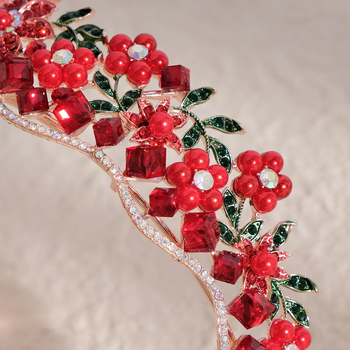 Baroque Luxury Red Crystal Flowers Tiaras For Women Diadem Wedding Girls Birthday Party Elegant Crowns Hair Jewelry Accessories - EUFASHIONBAGS