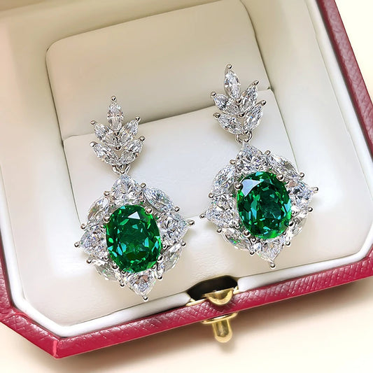 Women's Green Cubic Zirconia Earrings for Engagement Wedding Sparkling Dangle Earrings Elegant Lady Jewelry Gift