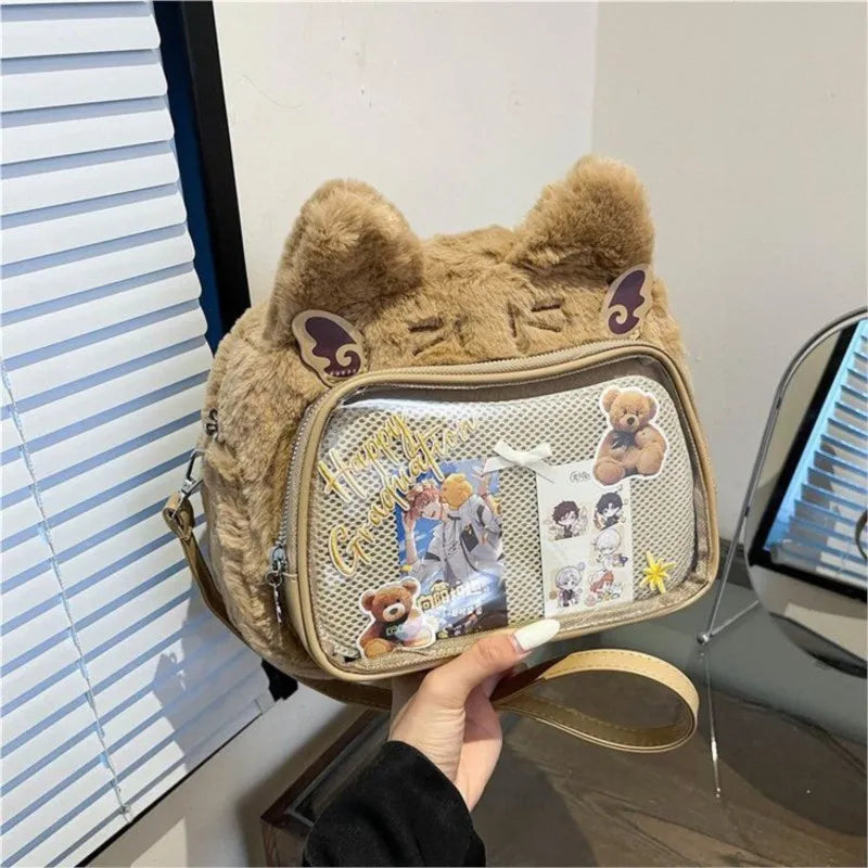 Sweet Cute Cat Pink Mini Backpack Women Harajuku Aesthetic Plush Soft Ita Bag Messenger Bag Student Kawaii Backpacks