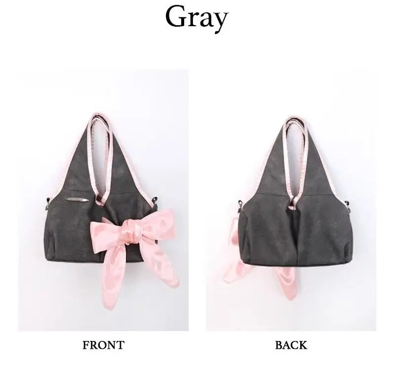 Bow Y2k Handbag Women Vintage Zipper Casual Crossbody Bags Purse Ladies Retro Handle Pink Messenger Bag Chic