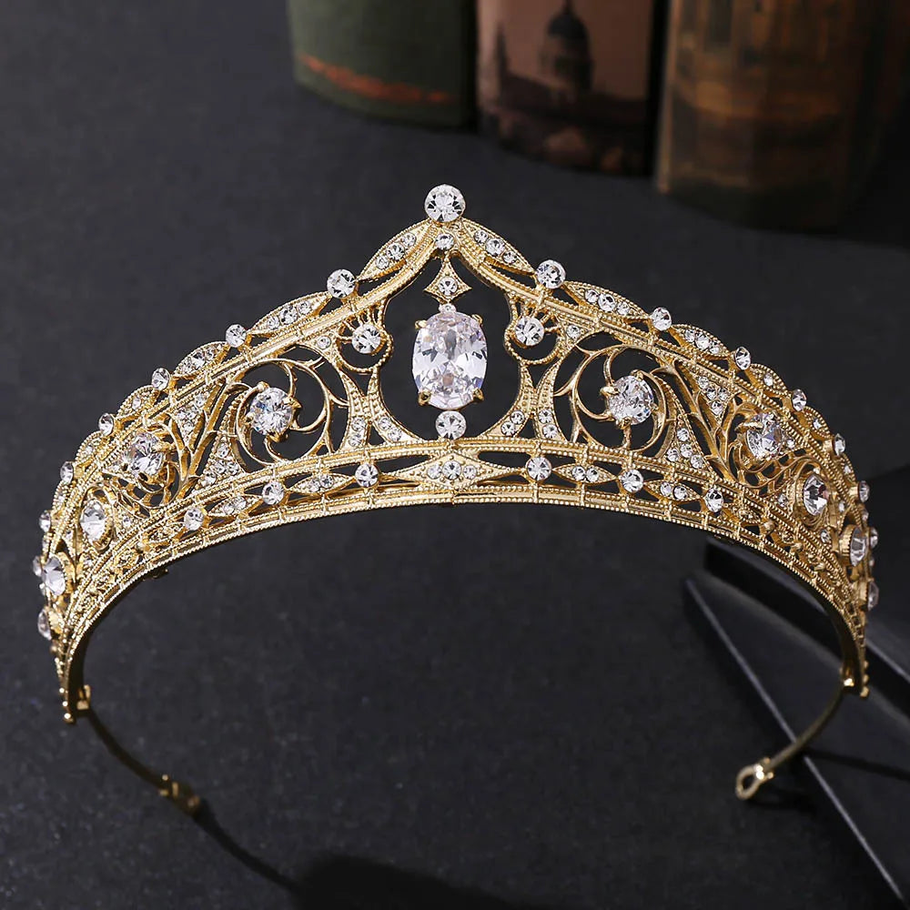 Baroque Korean Gold Color Crystal Crown Hair Accessories Luxury Rhinestone Tiara For Women Wedding Headdress Bridal Hair Jewelry