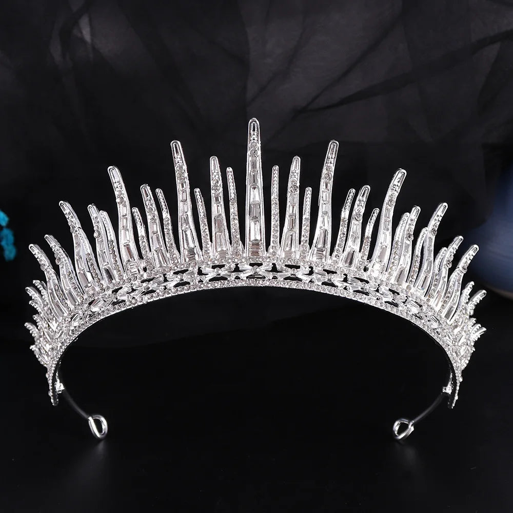 Luxury Crystal Wedding Hair Tiara Rhinestone Bridal Tiara Crown Silver Color Diadem Veil Tiaras Bride Hair Accessories Headpiece - EUFASHIONBAGS