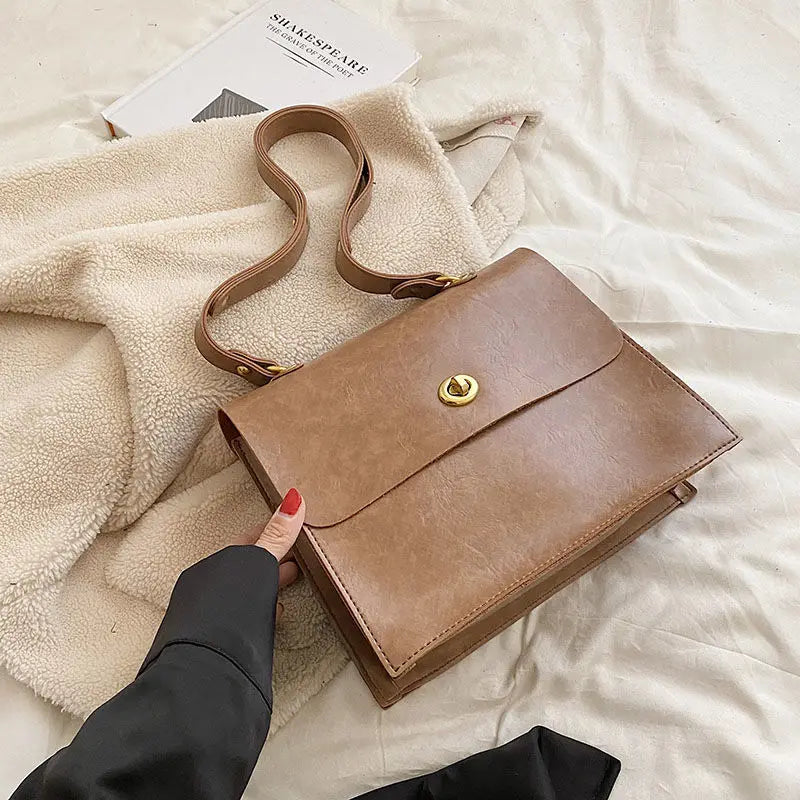 Vintage Coffee Shoulder Bag Women Preppy Style Leather Casual Crossbody Bags Female Retro Jk Briefcase Tote Bag Aethetic