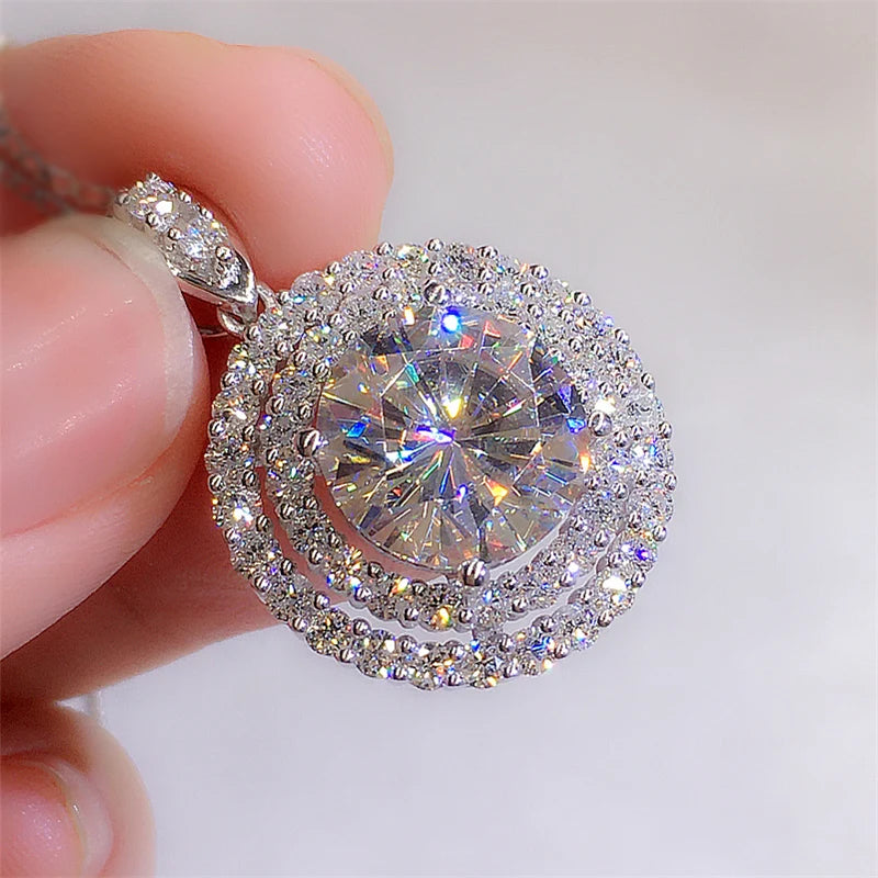 Wedding Necklace Mosaic AAA Cubic Zirconia Round Pendant Elegant Women's Neck Accessories Fashion Jewelry - EUFASHIONBAGS