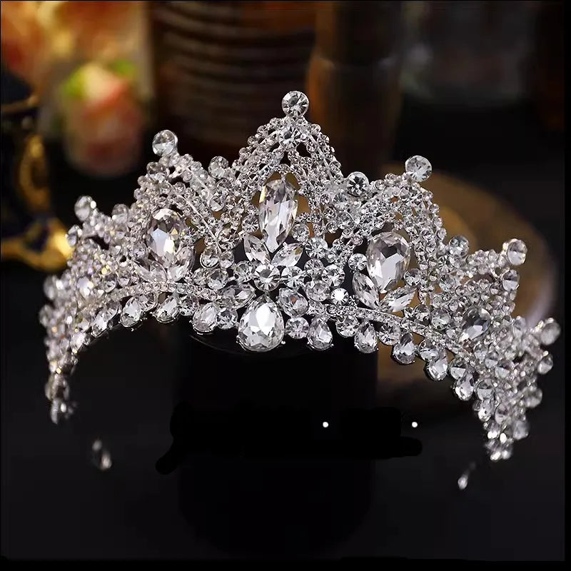 Luxury Diverse Silver Color Crystal Wedding Crown Bridal Headpiece Woman Baroque Rhinestone Tiaras Bride Diadem Hair Accessories - EUFASHIONBAGS