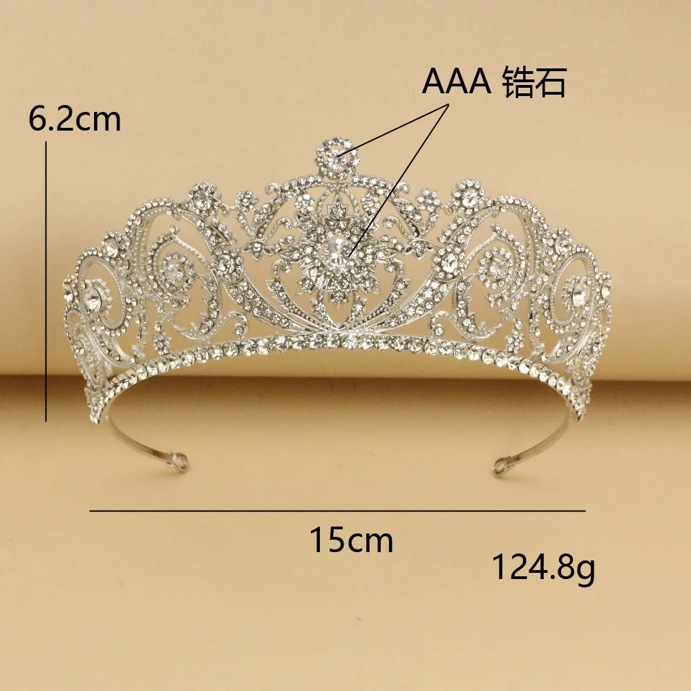 Luxury AAA Cubic Zircon Wedding Hair Tiara Crystal Bridal Crown Rhinestone Diadem Veil Tiaras Wedding Hair Accessories Headpiece - EUFASHIONBAGS