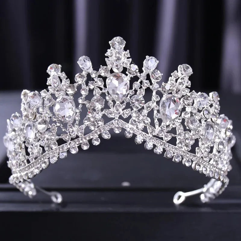 Luxury Silver Color Crystal Pearls Bridal Tiaras Crown Baroque Rhinestone Pageant Diadem Bride Headband Wedding Hair Accessories - EUFASHIONBAGS