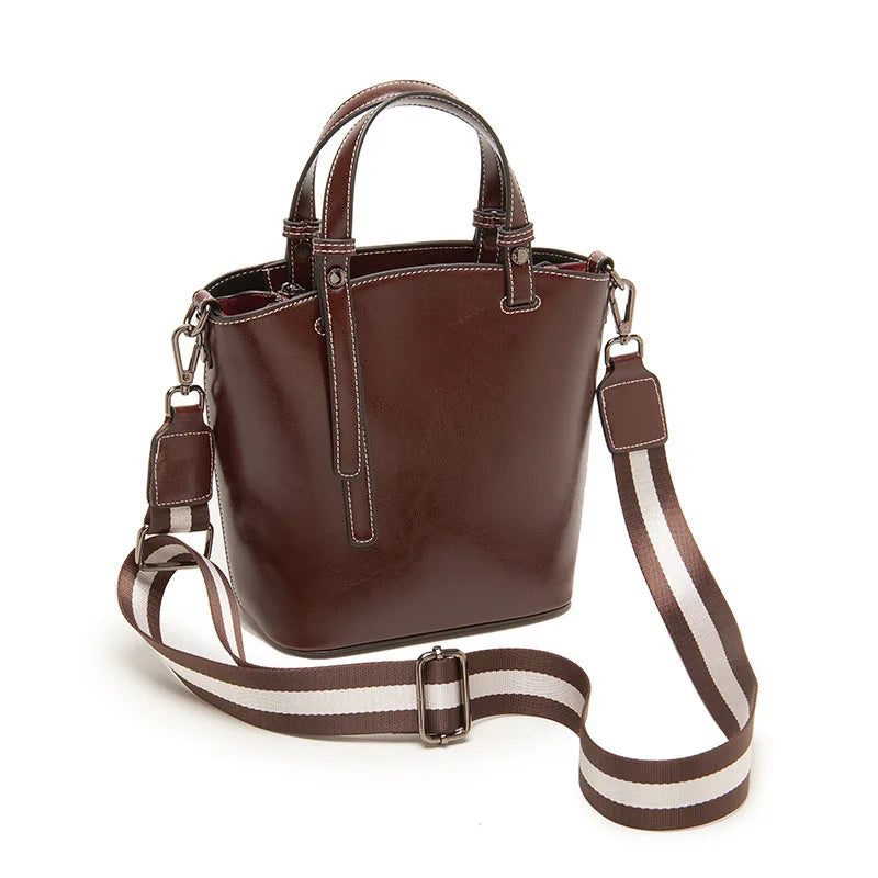 Genuine Leather Women Bag New Cowhide Shoulder Bags Vintage Large Capacity Women's Crossbody Bucket Bags