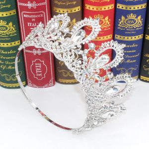 Baroque Miss Universe Crystal Feather Round Bridal Tiaras Crowns Royal Queen Rhinestone Pageant Diadem Wedding Hair Accessories