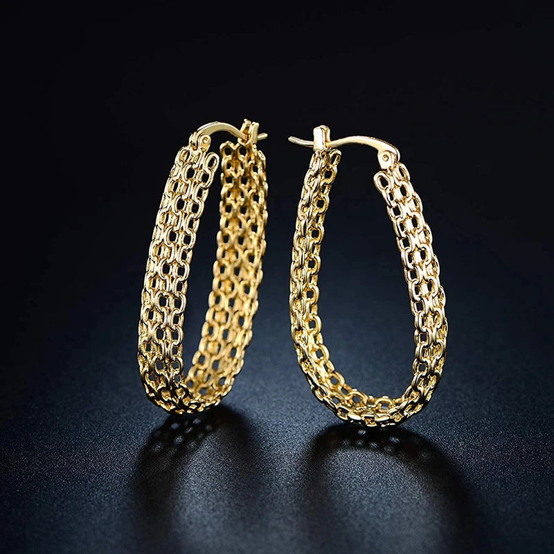 Fashion Chain Design Hoop Earrings for Female Hip Hop Party Metal Gold Color Accessories Personality Stylish Jewelry