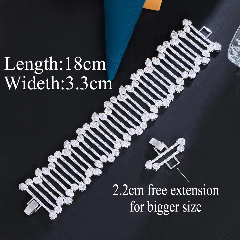 Super Luxury Full Cubic Zirconia Micro Pave Large Wide Bracelet for Women Wedding Event Bridal Party - EUFASHIONBAGS