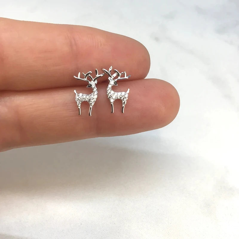 Dainty Delicate Animal Stud Earrings Female Cute Girls Everyday Jewelry with Brilliant Zirconia Exquisite Elk Accessories