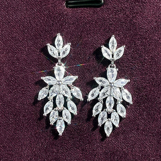 Luxury Bridal Wedding Earrings Bling Bling Marquise Crystal Cubic Zirconia Dangle Earrings Aesthetic Jewelry for Women