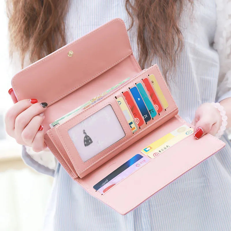 New Women's Wallet Fashion PU Leather Large Long Wallets Credit Card Holder Phone Coin Storage Girl's Handbag