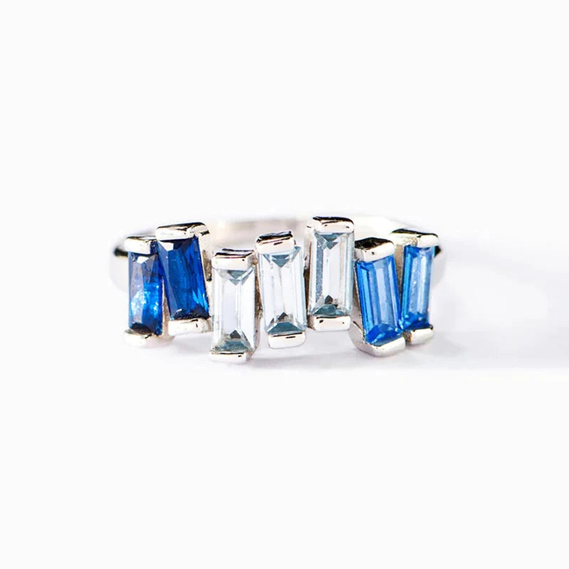 Fashion Geometric Blue Zirconia Finger Ring Lady Chic Engagement Jewelry Trendy Modern Accessories for Wedding Ceremony