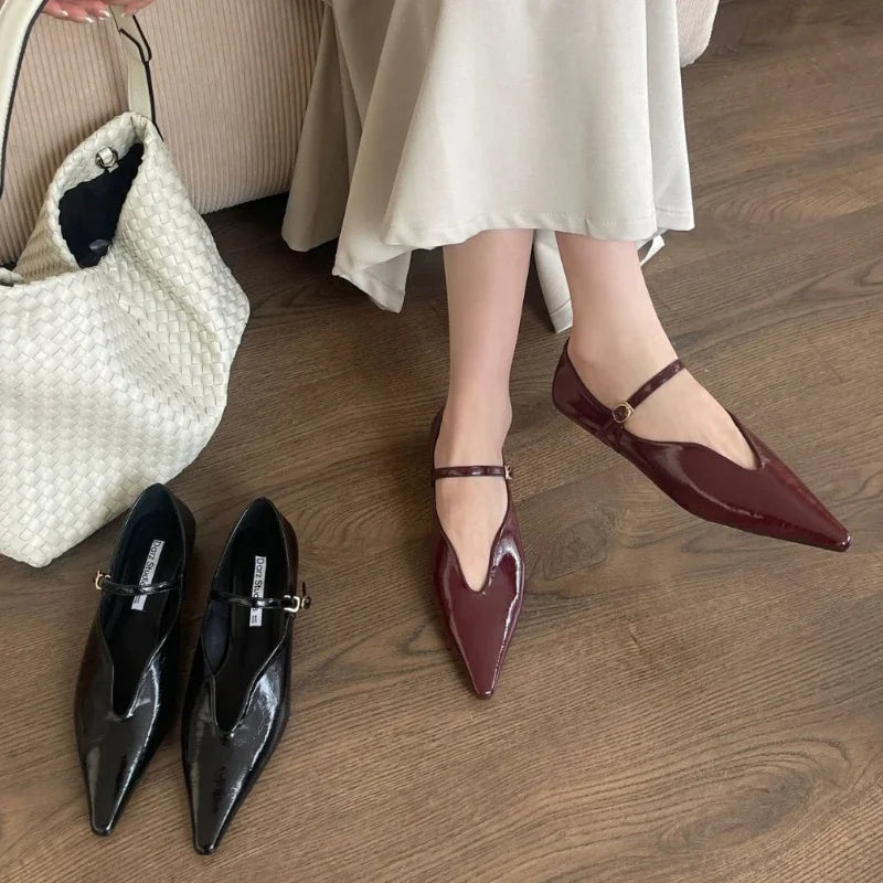 Fashion Comfort Shallow Flat Shoes Women Pointed Toe Office Shoes Buckle Strap Designer Footwear Female Zapatos De Mujer