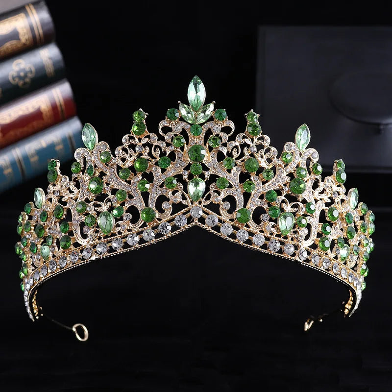 Trendy Baroque Sky Blue Rhinestone Crystal Queen Crown Wedding Tiara Women Beauty Pageant Diadem Bridal Hair Accessories Jewelry - EUFASHIONBAGS