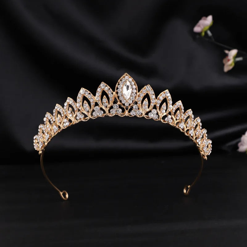 Baroque Korean Gold Color Crystal Crown Hair Accessories Luxury Rhinestone Tiara For Women Wedding Headdress Bridal Hair Jewelry