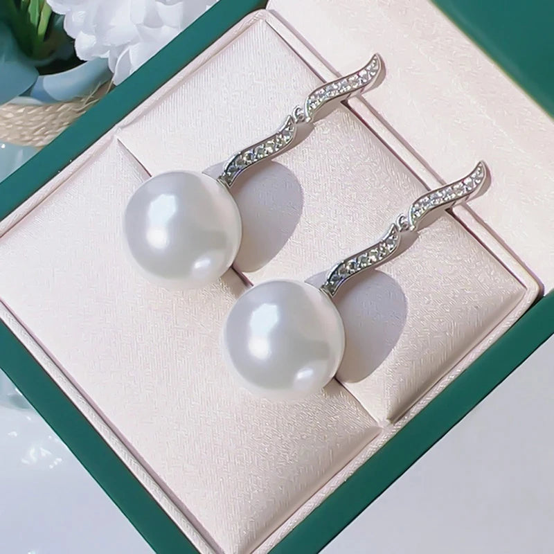 Fashion  Dangling Earrings with Simulated Pearl Elegant Temperament Jewelry for Wedding Bright Zirconia Accessories