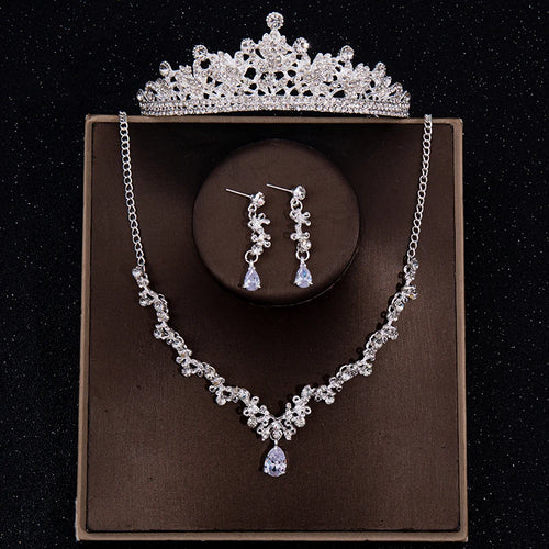 Baroque Crystal Tiara Crown Necklace Earring Set For Women Bride Rhinestone Bridal Jewelry Set Wedding Jewelry Accessories Set