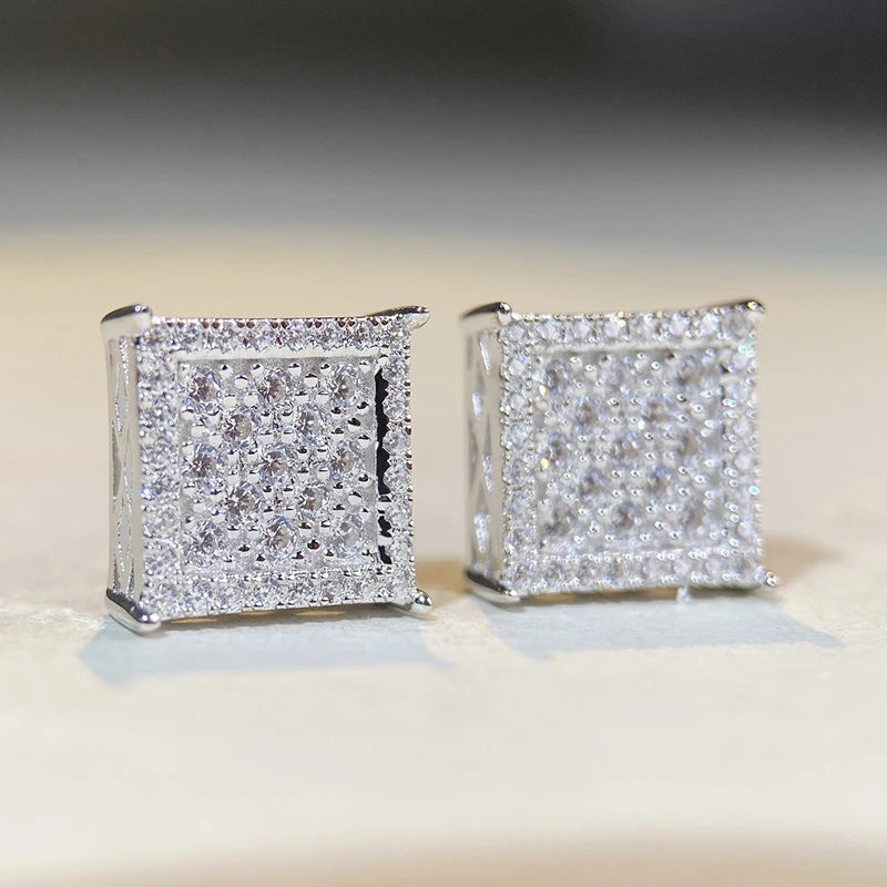 Stylish Square Shape Stud Earrings Female Luxury Gold Color/Silver Color Bright CZ Accessories Shining Fashion Jewelry