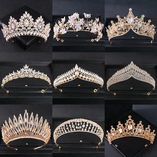 Gold Color Luxury Crystal Wedding Tiaras And Crowns Party Rhinestone Prom Bridal Diadem Crown Tiara For Women Bride Hair Jewelry