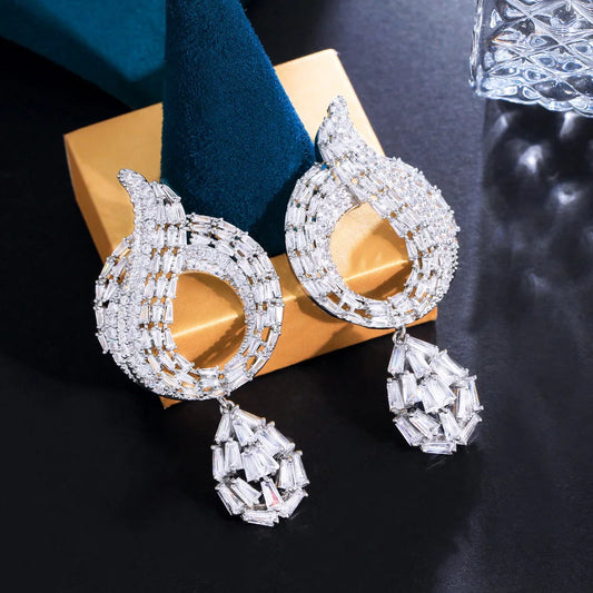 Luxury Design Full African Cubic Zirconia Pave Big Long Drop Dangle Wedding Bridal Earrings CZ Festive Jewelry - EUFASHIONBAGS