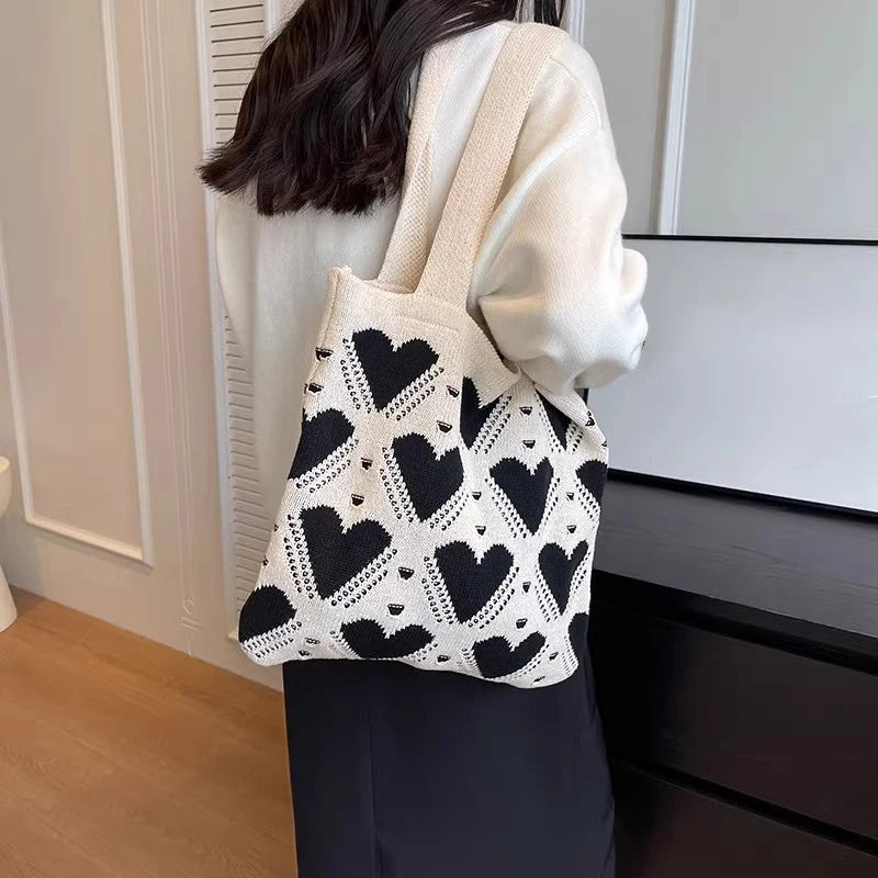 Knit Women's Bag Knitted Eco Bag Shopping Crochet Rope Shoulder Bag Female Knitting Handbag Hook Tote Bag - EUFASHIONBAGS