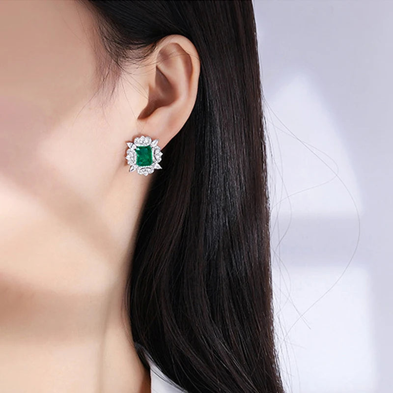 Red/Green Cubic Zirconia Stud Earrings for Women Luxury Earrings Wedding Engagement Party Female Accessory Trendy Jewelry - EUFASHIONBAGS