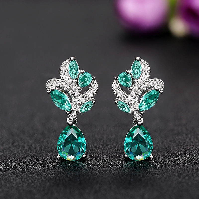 Green Cubic Zirconia Drop Earrings Women for Engagement Wedding Party Aesthetic Female Accessories Gift Jewelry