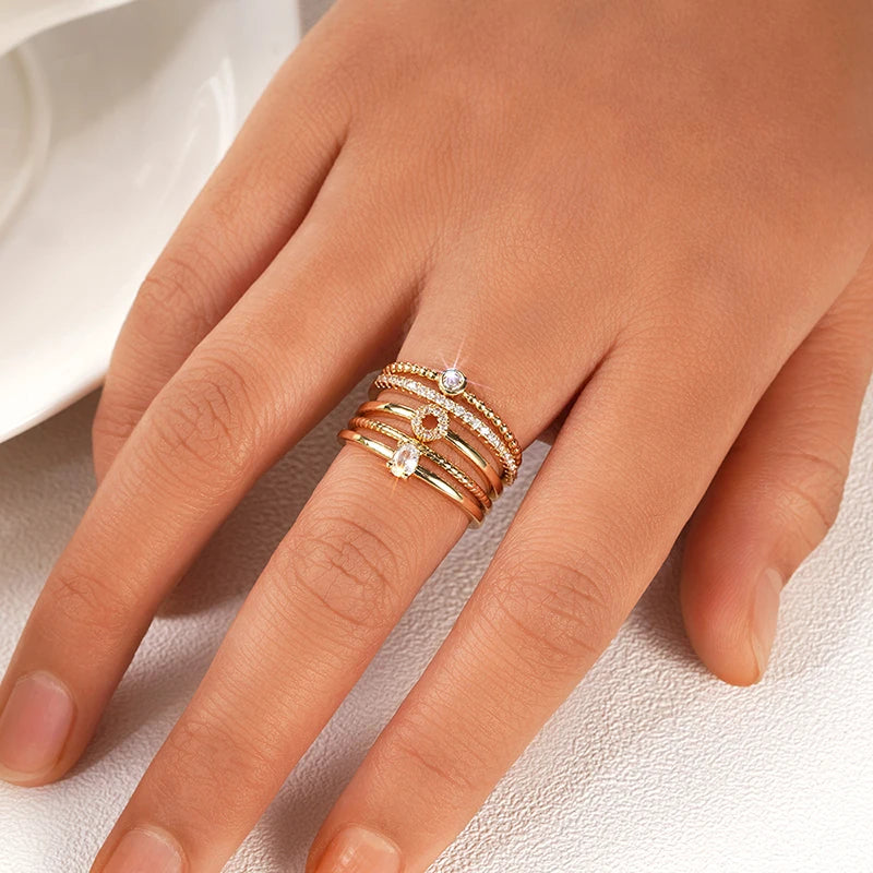 Fashion 5Pcs Stackable Rings Set Female Engagement Party Accessories Delicate Trendy Zirconia Finger Jewelry