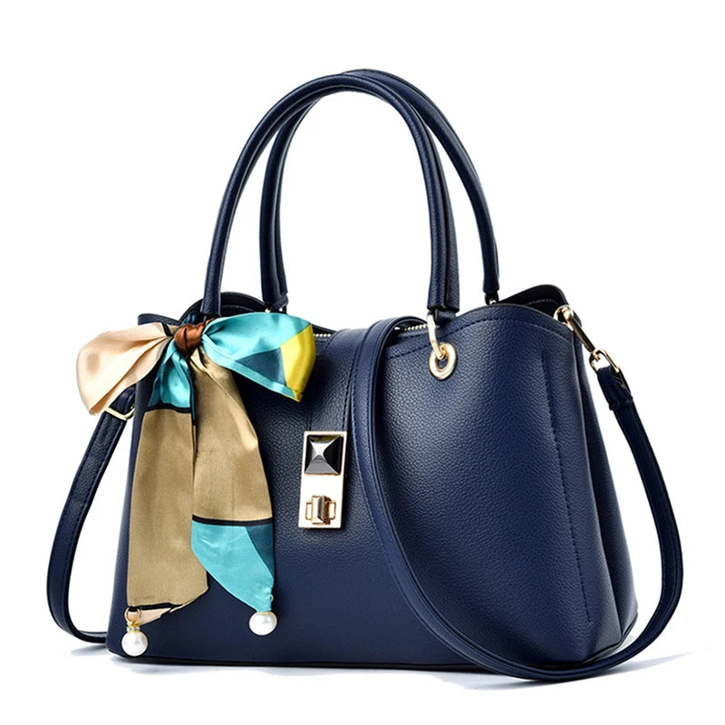 Fashion Women's Tote Bag New Luxury Designer PU Leather Women Shoulder Crossobdy Bags Silk Scarf Bow Handbag