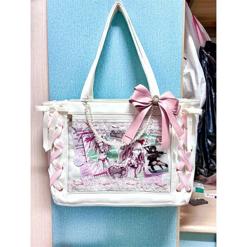 Sweet Lolita Pink Ita Bag Women Japanese Transparent Large Tote Bag Harajuku Kawaii Handbag Aesthetic - EUFASHIONBAGS