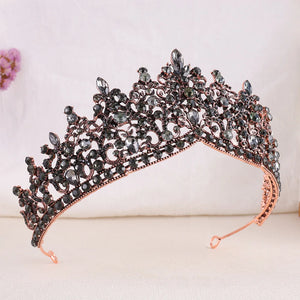 Baroque Antique Bronze Purple Crystal Beads Tiaras Crown Headwear For Women Wedding Party Princess Bridal Queen Hair Accessories