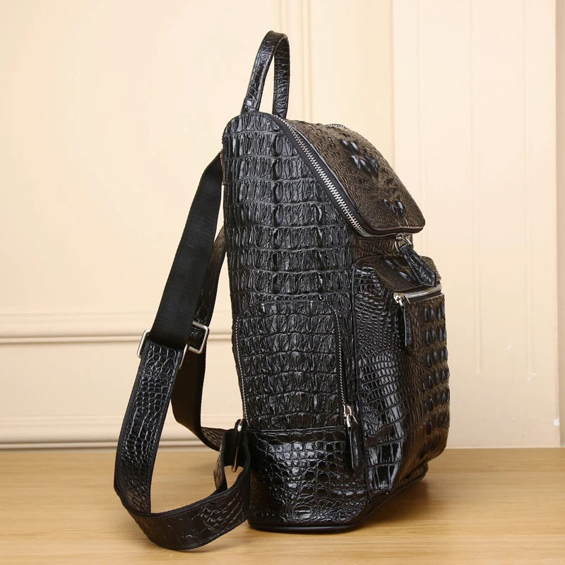 Men's real Leather Business Travel Backpack Genuine leather Crocodile Pattern Men's Backpack Large cowhide laptop bag - EUFASHIONBAGS