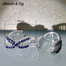 画像をギャラリービューアに読み込む, Geometric Cross Shaped Hoop Earrings for Women Luxury Inlaid Blue/White Cubic Zirconia Temperament Fashion Jewelry